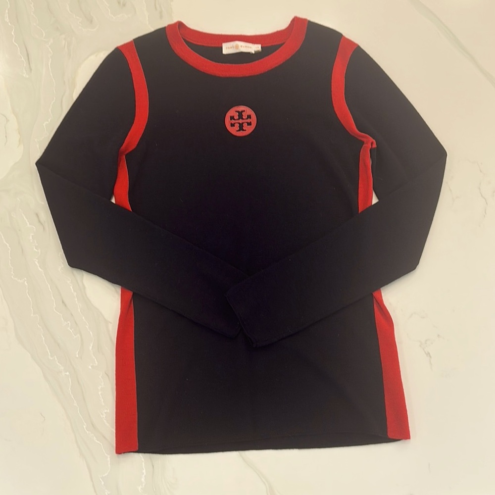 Tory Burch Black and Red Long Sleeve Tee